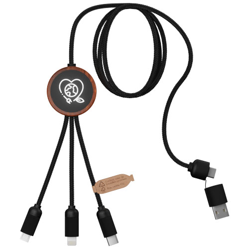SCX.design C37 kabel do ładowania z podświetlanym logo 3-w-1 rPET i z okrągłą drewnianą obudową (2PX07171)