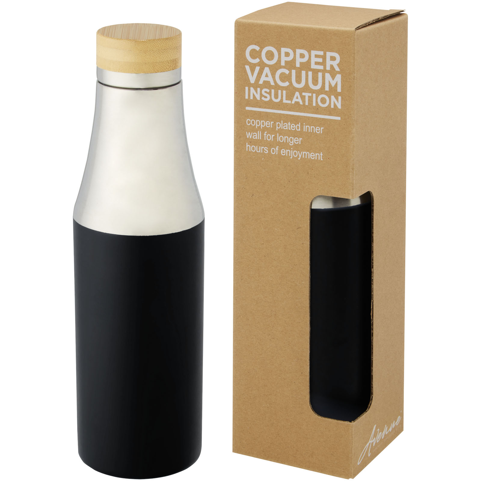 Hulan 540 ml kobber vakuum isoleret flaske i rustfrit stål med bambuslåg